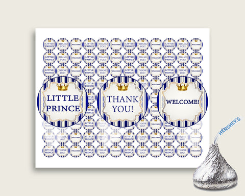 Royal Prince Hershey Kisses Circle Printable, Blue Gold Hershey Kisses Labels Round Digital, Boy Baby Shower, Instant Download, rp001