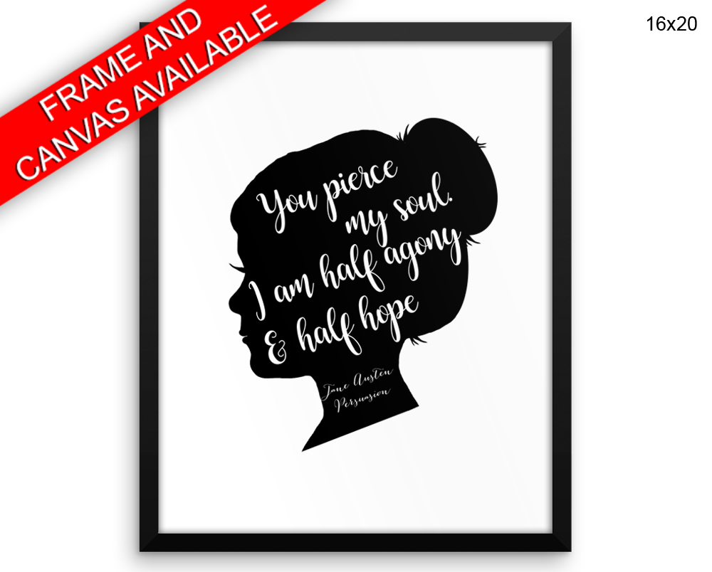 Jane Austen Print, Beautiful Wall Art with Frame and Canvas options available Quote Decor