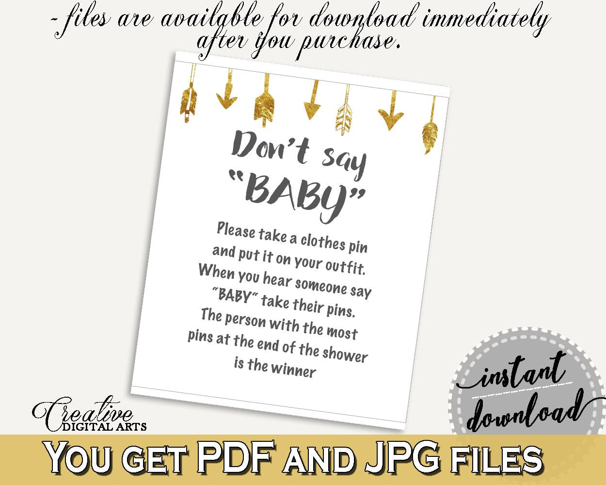 Dont Say Baby Baby Shower Dont Say Baby Gold Arrows Baby Shower Dont Say Baby Baby Shower Gold Arrows Dont Say Baby Gold White - I60OO - Digital Product