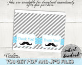 Blue Gray Thank You Card, Baby Shower Thank You Card, Mustache Baby Shower Thank You Card, Baby Shower Mustache Thank You Card party 9P2QW - Digital Product