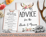 Antlers Flowers Bohemian Bridal Shower Advice For The Bride And Groom in Gray and Pink, newlyweds advice, pdf jpg, printables - MVR4R - Digital Product