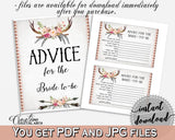 Advice For The Bride To Be in Antlers Flowers Bohemian Bridal Shower Gray and Pink Theme, instructions for bride, party ideas - MVR4R - Digital Product