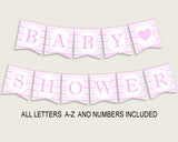 Chevron Baby Shower Banner All Letters, Birthday Party Banner Printable A-Z, Pink White Banner Decoration Letters Girl, Light Pink cp001