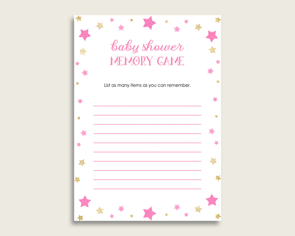 Twinkle Star Baby Shower Memory Game, Pink Gold Memory Guessing Game Printable, Baby Shower Girl, Instant Download, Most Popular bsg01
