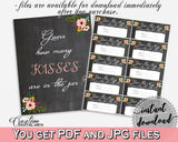 Guess How Many Kisses Game in Chalkboard Flowers Bridal Shower Black And Pink Theme, presume game, chalkboard floral, party plan - RBZRX - Digital Product