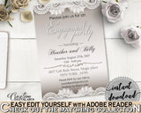 Brown And Silver Traditional Lace Bridal Shower Theme: Engagement Party Invitation Editable - inexpensive shower, party planning - Z2DRE - Digital Product