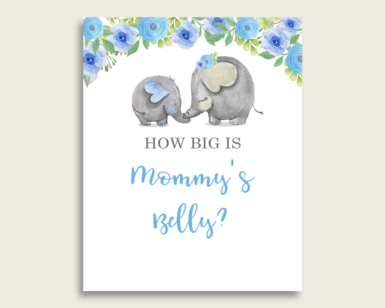 Blue Gray How Big Is Mommy's Belly Game, Elephant Blue Baby Shower Boy, Guess Mommys Belly Size, Mommy Tummy Game, Instant Download, ebl01