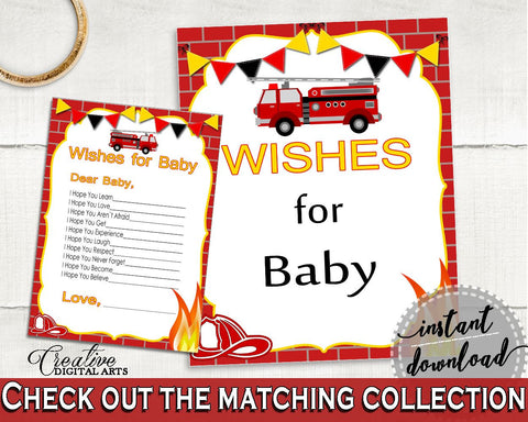 Wishes Baby Shower Wishes Fireman Baby Shower Wishes Red Yellow Baby Shower Fireman Wishes digital print, prints, party supplies - LUWX6 - Digital Product
