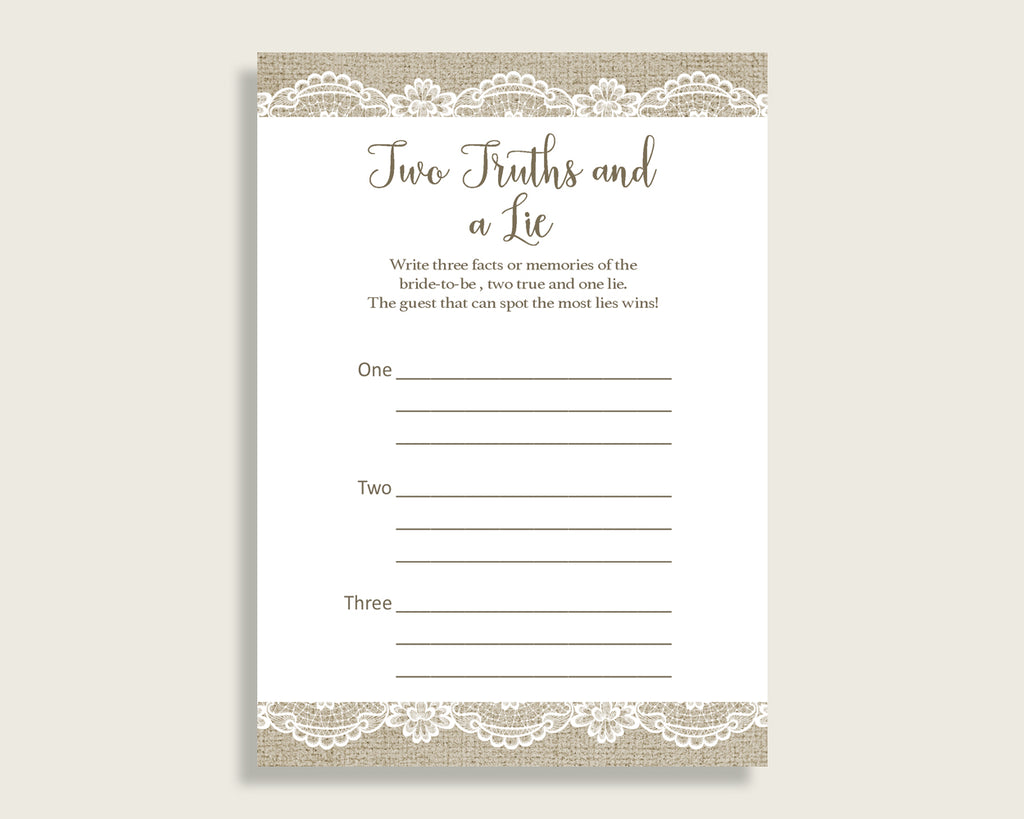 Two Truths And A Lie Bridal Shower Two Truths And A Lie Burlap And Lace Bridal Shower Two Truths And A Lie Bridal Shower Burlap And NR0BX