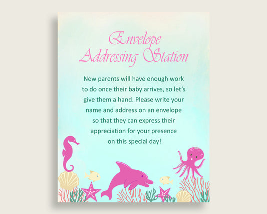 Pink Green Baby Shower Address Sign Printable, Under The Sea Envelope Station Sign, Envelope Addressing Baby Shower Girl, Popular uts01