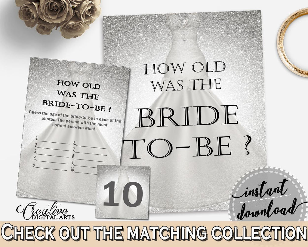 Silver Wedding Dress Bridal Shower How Old Was The Bride To Be in Silver And White, how old was fiancée, party organization - C0CS5 - Digital Product