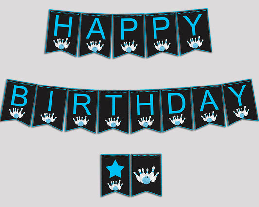 Bowling Birthday Banner Bowling Birthday Party Banner Black Blue Happy Birthday Banner Boy 5DVSP