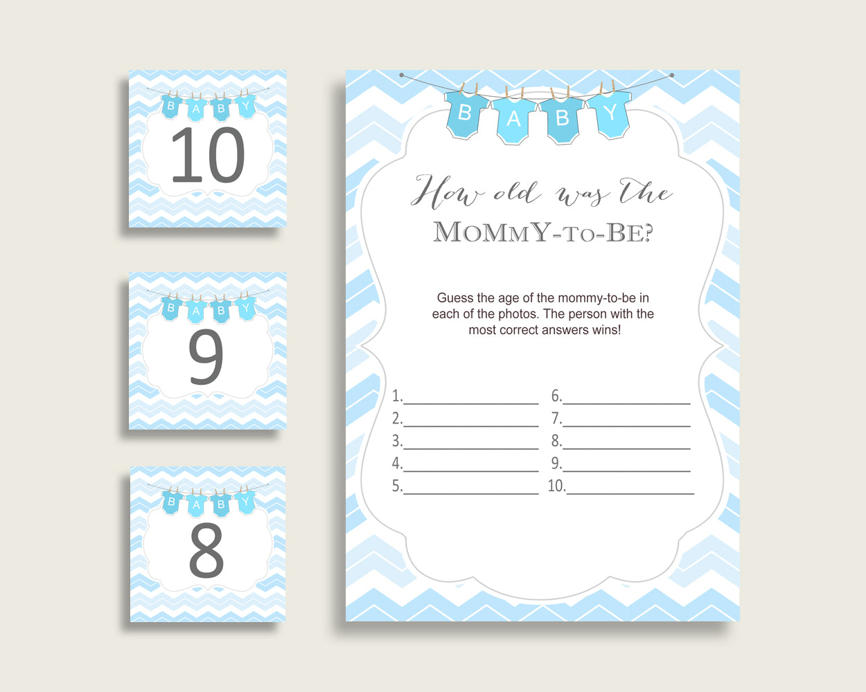 Blue White How Old Was The Mommy To Be, Boy Baby Shower Game Printable, Chevron Guess Mommy's Age Game, Instant Download, Stripy Lines cbl01