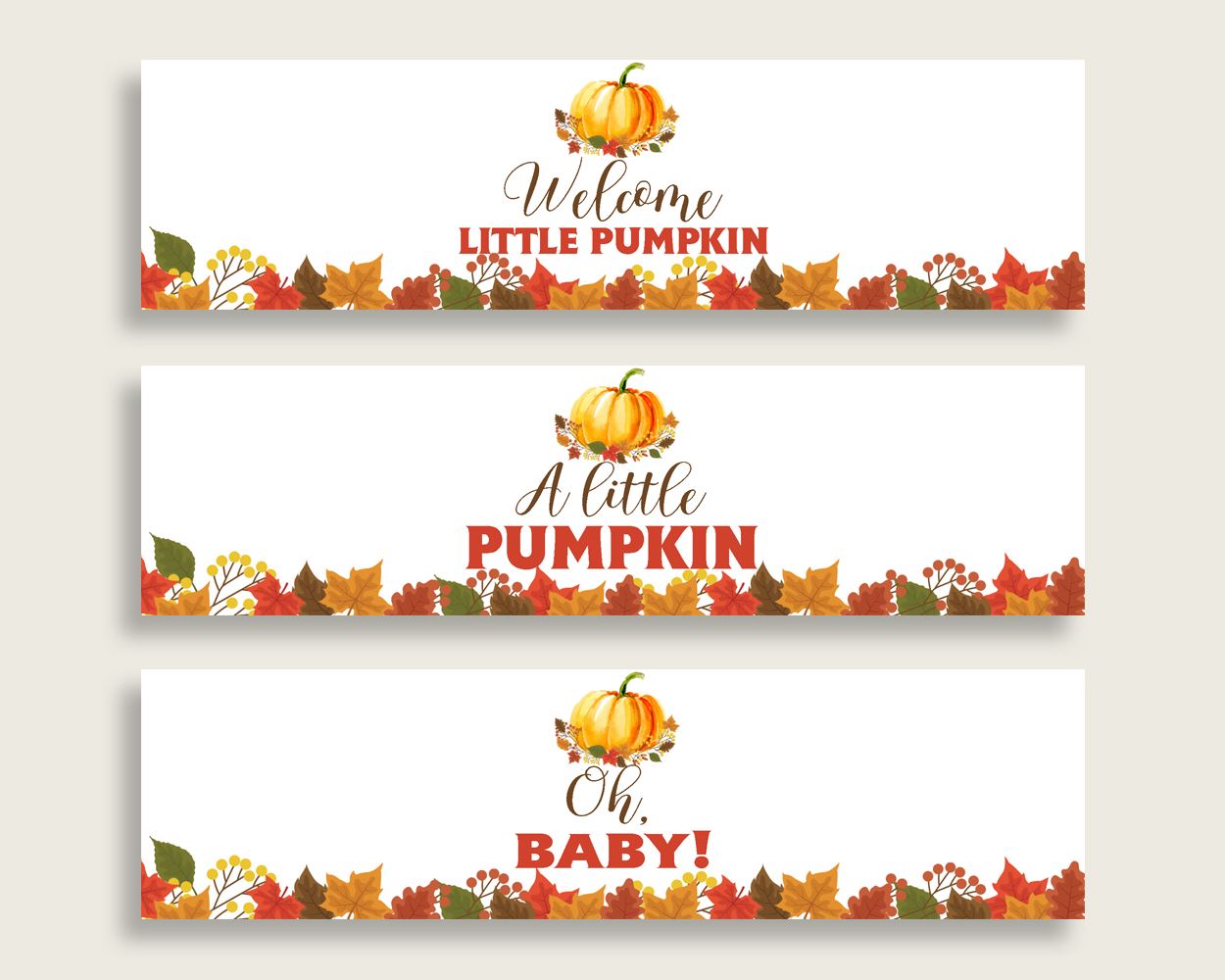 Bottle Labels Baby Shower Bottle Labels Fall Baby Shower Bottle Labels Baby Shower Pumpkin Bottle Labels Orange Brown party ideas BPK3D - Digital Product