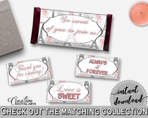 Hershey Mini And Standard Wrappers in Paris Bridal Shower Pink And Gray Theme, chocolate decor, poodle bridal shower, digital print - NJAL9 - Digital Product