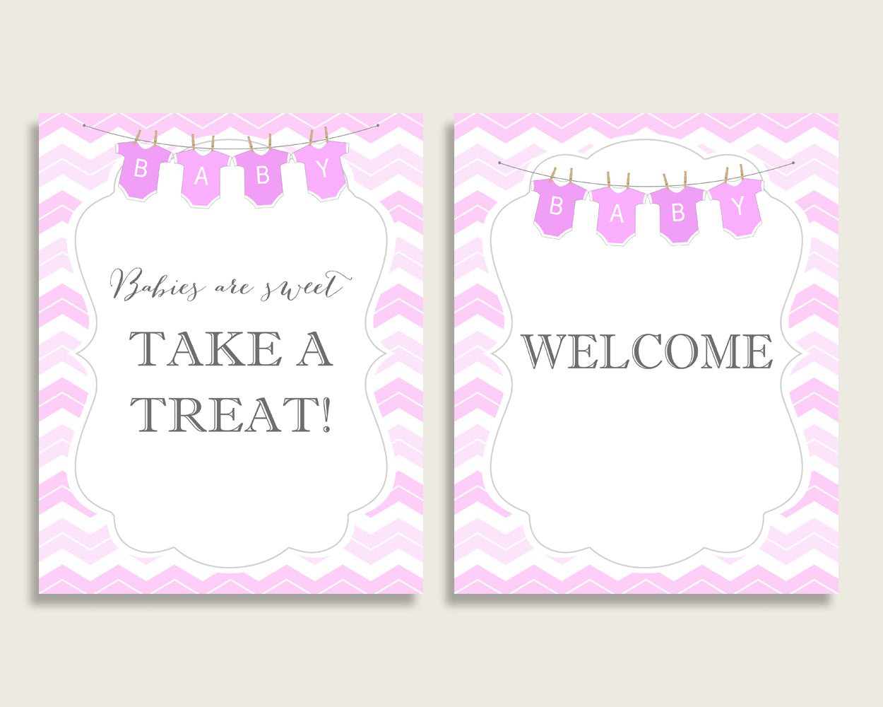 Chevron Baby Shower Girl Table Signs Printable, Pink White Party Table Decor, Favors, Food, Drink, Treat, Guest Book, Instant cp001