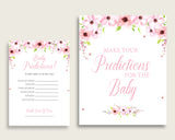 Flower Blush Baby Shower Prediction Cards & Sign Printable, Pink Green Baby Prediction Game Girl, Instant Download, Most Popular VH1KL