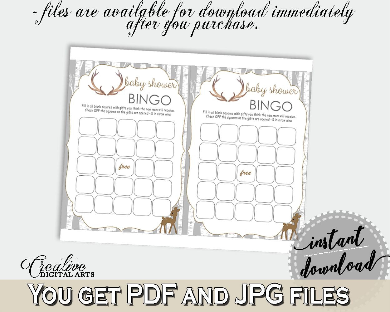 Bingo Gift Game Baby Shower Bingo Gift Game Deer Baby Shower Bingo Gift Game Baby Shower Deer Bingo Gift Game Gray Brown - Z20R3 - Digital Product