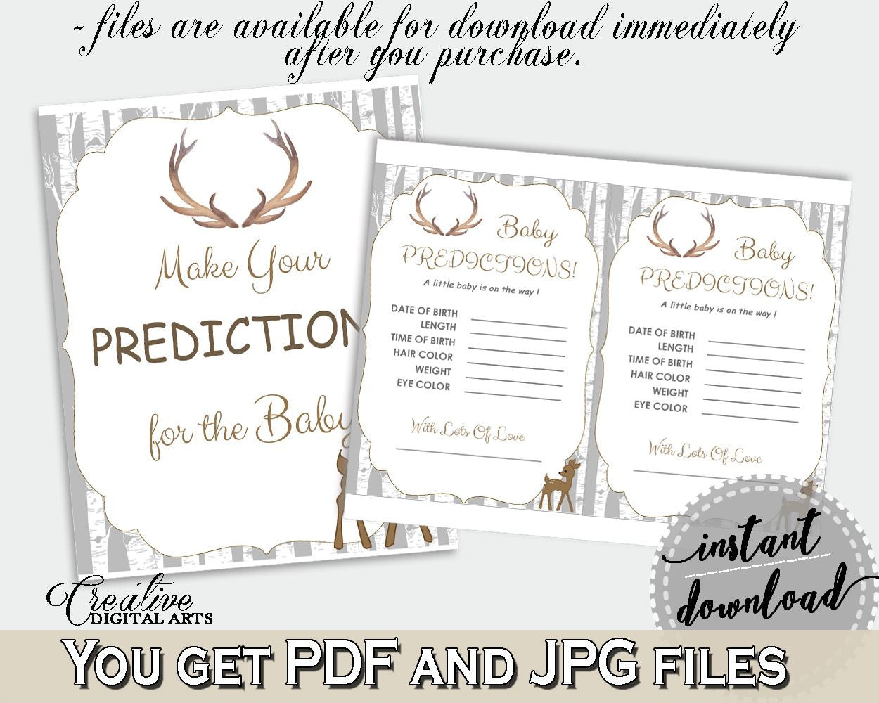Baby Predictions Baby Shower Baby Predictions Deer Baby Shower Baby Predictions Baby Shower Deer Baby Predictions Gray Brown prints Z20R3 - Digital Product