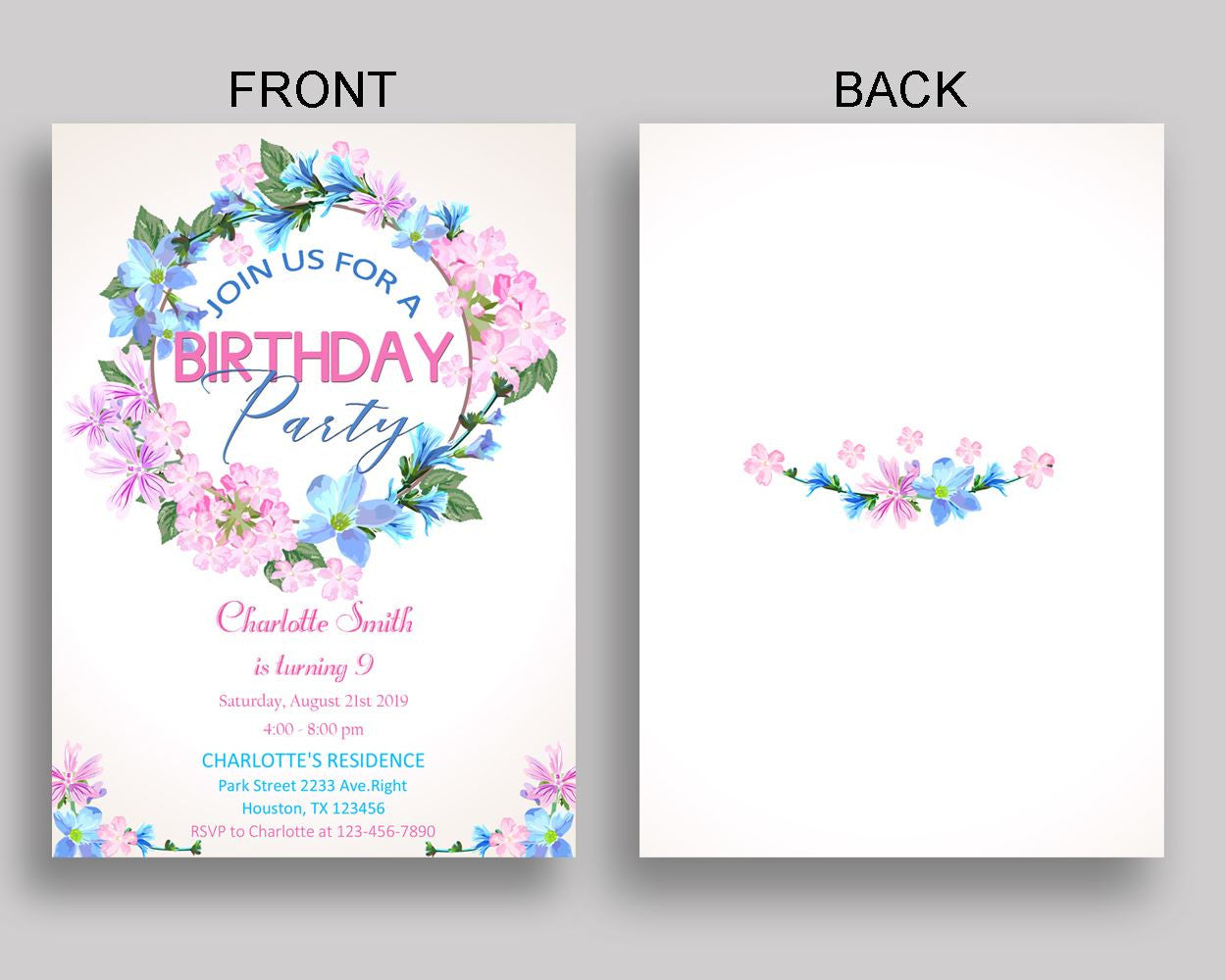 Floral Wreath Birthday Invitation Floral Wreath Birthday Party Invitation Floral Wreath Birthday Party Floral Wreath Invitation Girl 9MD18 - Digital Product