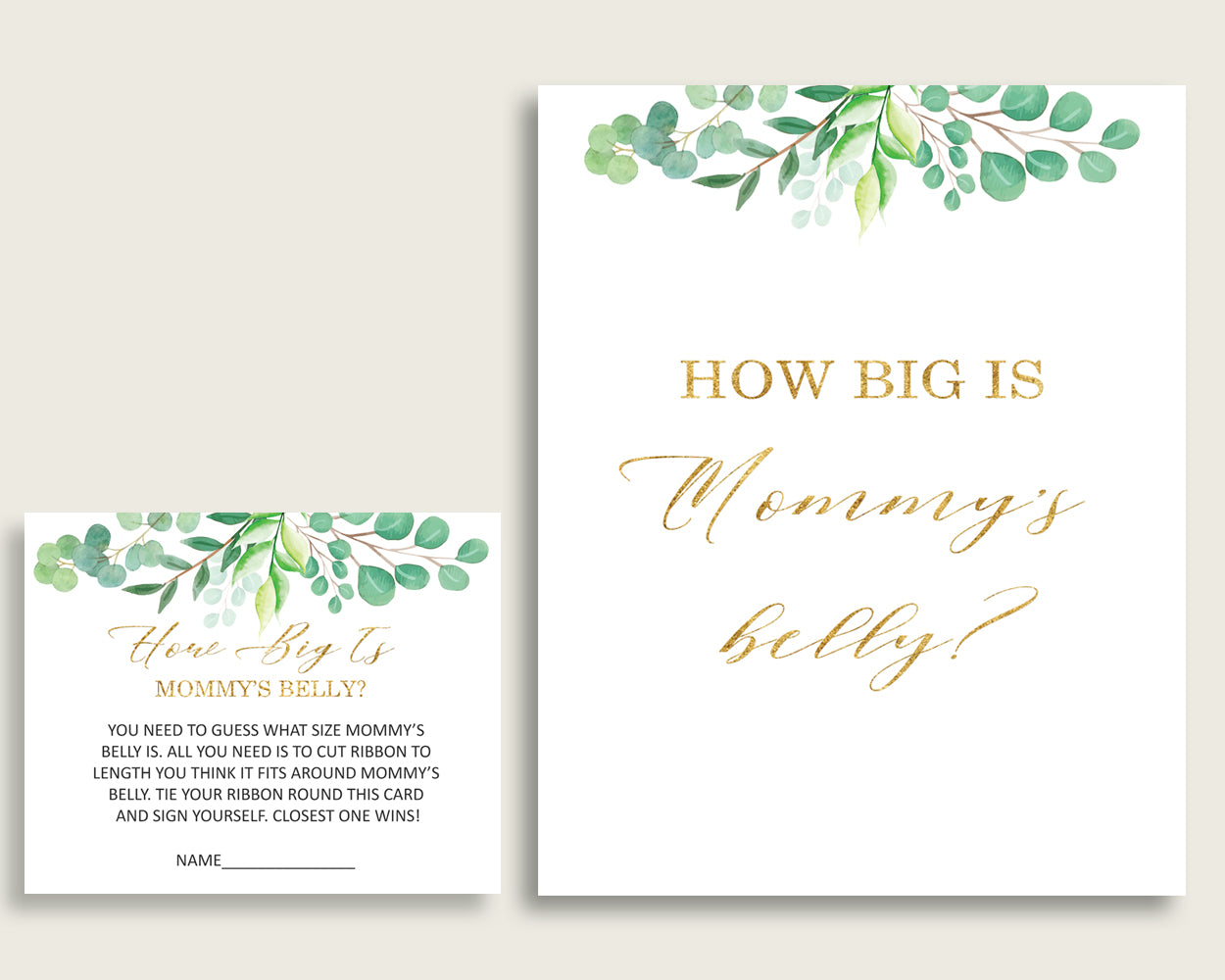 Green Gold How Big Is Mommy's Belly Game, Greenery Baby Shower Gender Neutral, Guess Mommys Belly Size, Mommy Tummy Game, Instant Y8X33