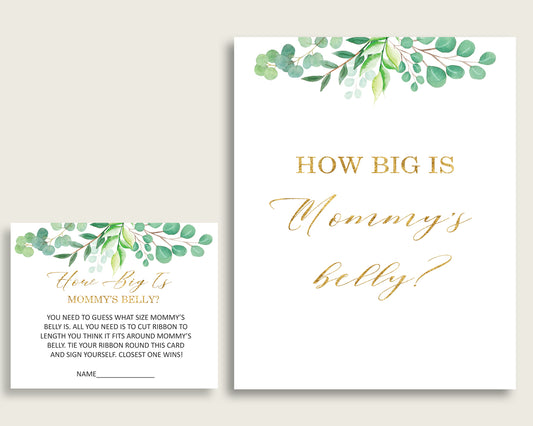 Green Gold How Big Is Mommy's Belly Game, Greenery Baby Shower Gender Neutral, Guess Mommys Belly Size, Mommy Tummy Game, Instant Y8X33