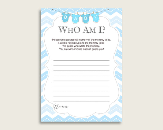 Chevron Who Am I Game Printable, Boy Baby Shower Memory With Mommy, Blue White Baby Shower Activity, Instant Download, Popular cbl01