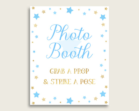 Stars Photobooth Sign Printable, Boy Baby Shower Blue Gold Photo Booth, Stars Selfie Station Sign, 8x10 16x20, Instant Download, bsr01