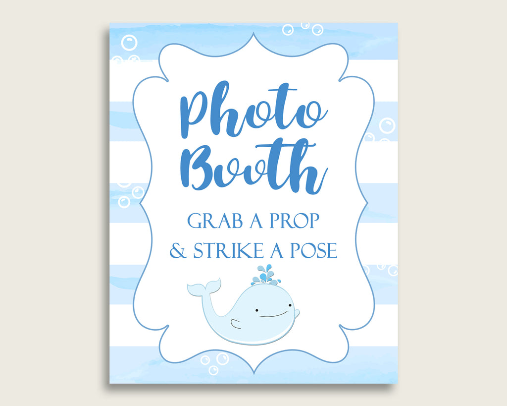 Whale Photobooth Sign Printable, Boy Baby Shower Blue White Photo Booth, Whale Selfie Station Sign, 8x10 16x20, Instant Download, wbl01