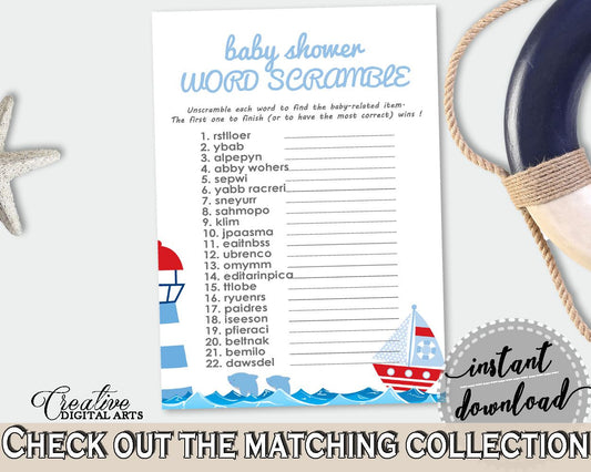 Word Scramble Baby Shower Word Scramble Nautical Baby Shower Word Scramble Baby Shower Nautical Word Scramble Blue Red party theme DHTQT - Digital Product