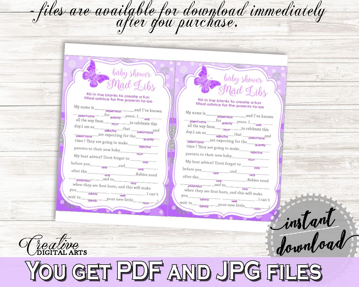 Mad Libs Baby Shower Mad Libs Butterfly Baby Shower Mad Libs Baby Shower Butterfly Mad Libs Purple Pink party plan, party planning 7AANK - Digital Product