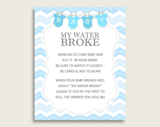 Chevron Baby Shower My Water Broke Game Printable, Blue White Ice Cube Babies Game, Boy Baby Shower Frozen Babies Game Sign 8x10 cbl01