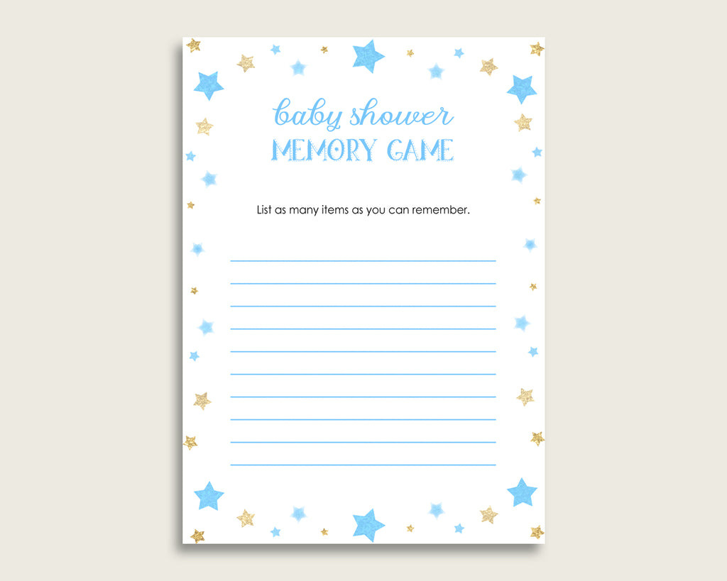 Stars Baby Shower Memory Game, Blue Gold Memory Guessing Game Printable, Baby Shower Boy, Instant Download, Most Popular Little Star bsr01