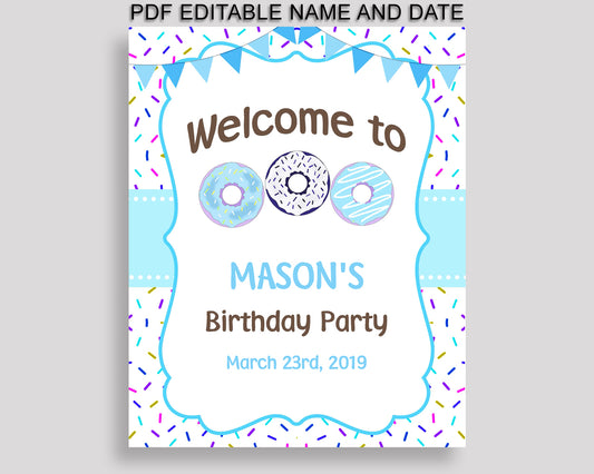 Donut Welcome Sign Donut Birthday Welcome Blue White Large Sign Donut Editable Welcome Sign Boy 4X9CJ