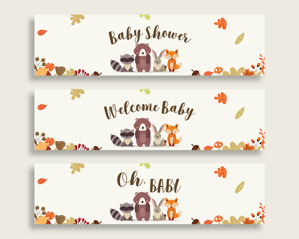 Brown Beige Water Bottle Labels Printable, Woodland Water Bottle Wraps, Fall Baby Shower Gender Neutral Bottle Wrappers, Instant w0001
