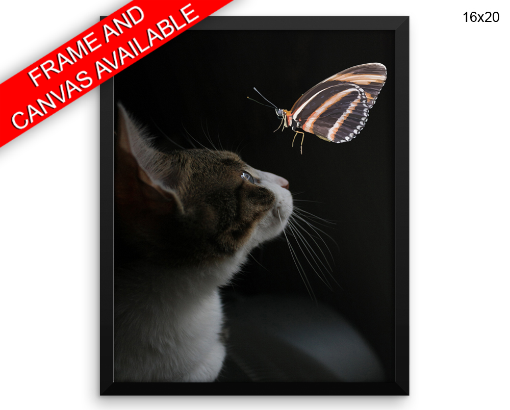 Cat Butterfly Print, Beautiful Wall Art with Frame and Canvas options available Living Room Decor