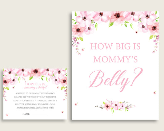 Pink Green How Big Is Mommy's Belly Game, Flower Blush Baby Shower Girl, Guess Mommys Belly Size, Mommy Tummy Game, Instant Download, VH1KL