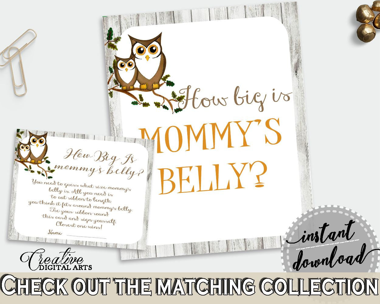 Mommy's Belly Baby Shower Mommy's Belly Owl Baby Shower Mommy's Belly Baby Shower Owl Mommy's Belly Gray Brown party supplies - 9PUAC - Digital Product