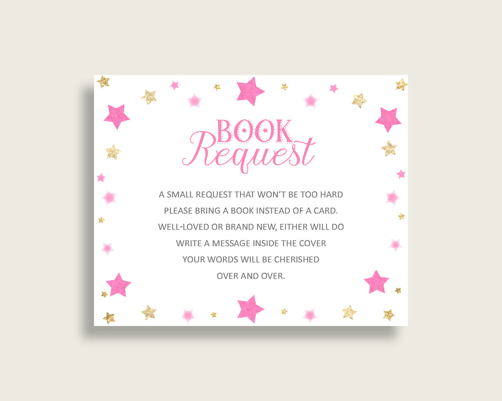 Twinkle Star Baby Shower Bring A Book Insert Printable, Girl Pink Gold Book Request, Twinkle Star Books For Baby, Book Instead Of bsg01