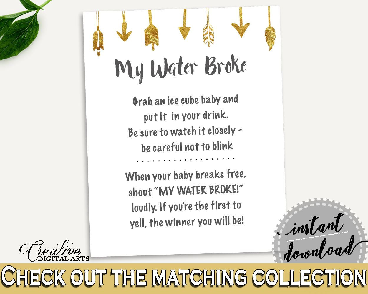 My Water Broke Baby Shower My Water Broke Gold Arrows Baby Shower My Water Broke Baby Shower Gold Arrows My Water Broke Gold White I60OO - Digital Product