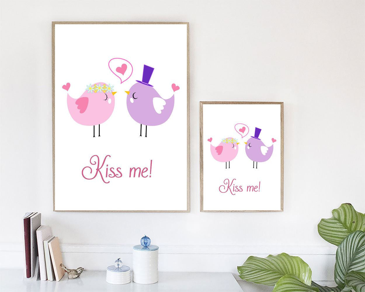 Wall Art Birds Digital Print Kiss Me Poster Art Birds Wall Art Print Kiss Me Love Art Kiss Me Love Print Birds Wall Decor Birds shabby - Digital Download