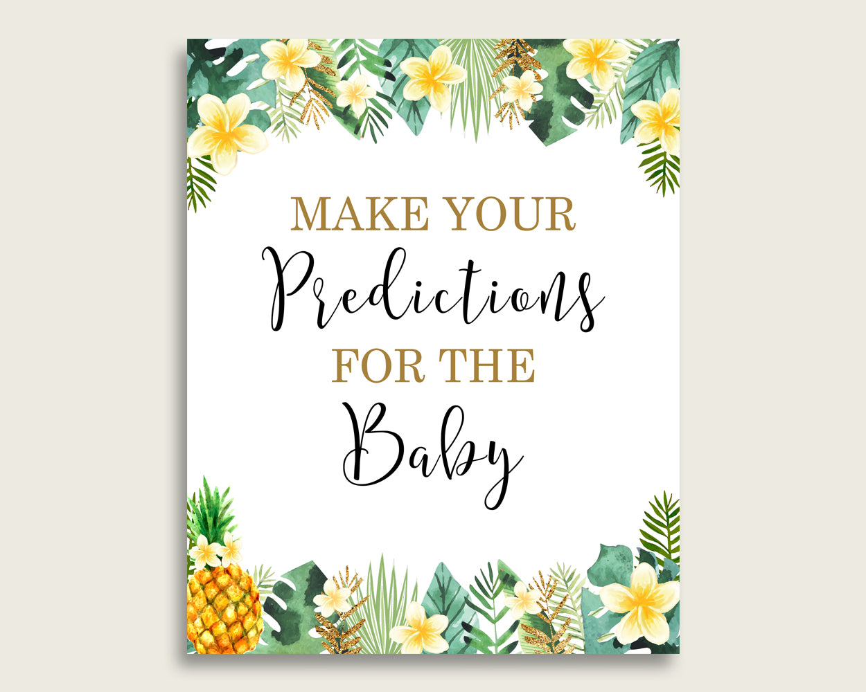 Tropical Baby Shower Prediction Cards & Sign Printable, Green Yellow Baby Prediction Game Gender Neutral, Instant Download, Popular 4N0VK