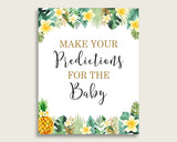 Tropical Baby Shower Prediction Cards & Sign Printable, Green Yellow Baby Prediction Game Gender Neutral, Instant Download, Popular 4N0VK