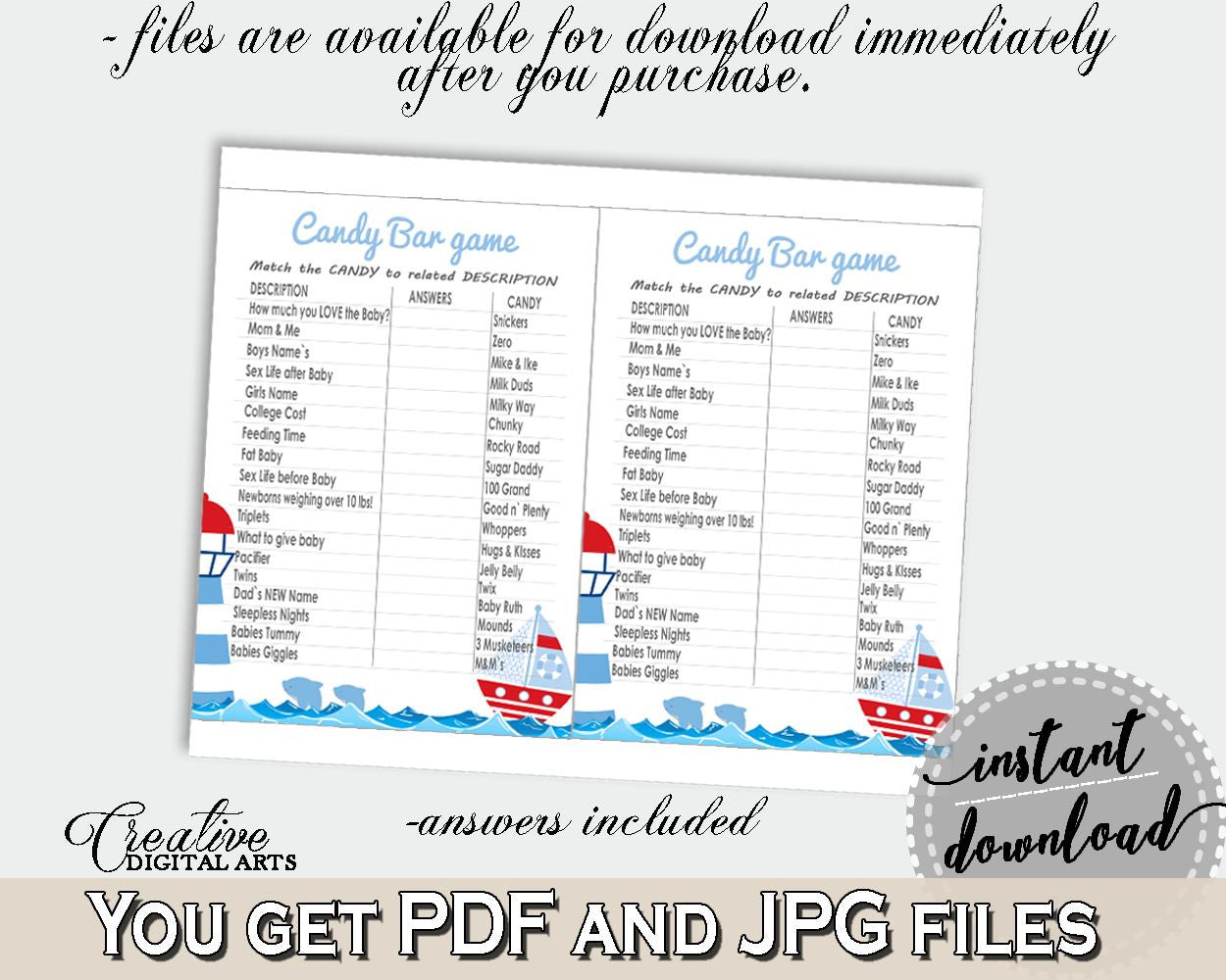 Candy Bar Game Baby Shower Candy Bar Game Nautical Baby Shower Candy Bar Game Baby Shower Nautical Candy Bar Game Blue Red prints - DHTQT - Digital Product