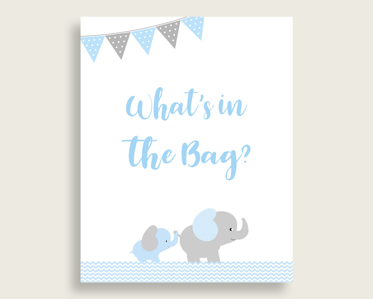 Elephant Baby Shower What's In The Bag Game, Blue Grey Boy Bag Game Printable, Instant Download, Little Peanut Most Popular ebl02