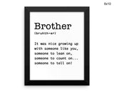 Brother Definition Print, Beautiful Wall Art with Frame and Canvas options available Dictionary
