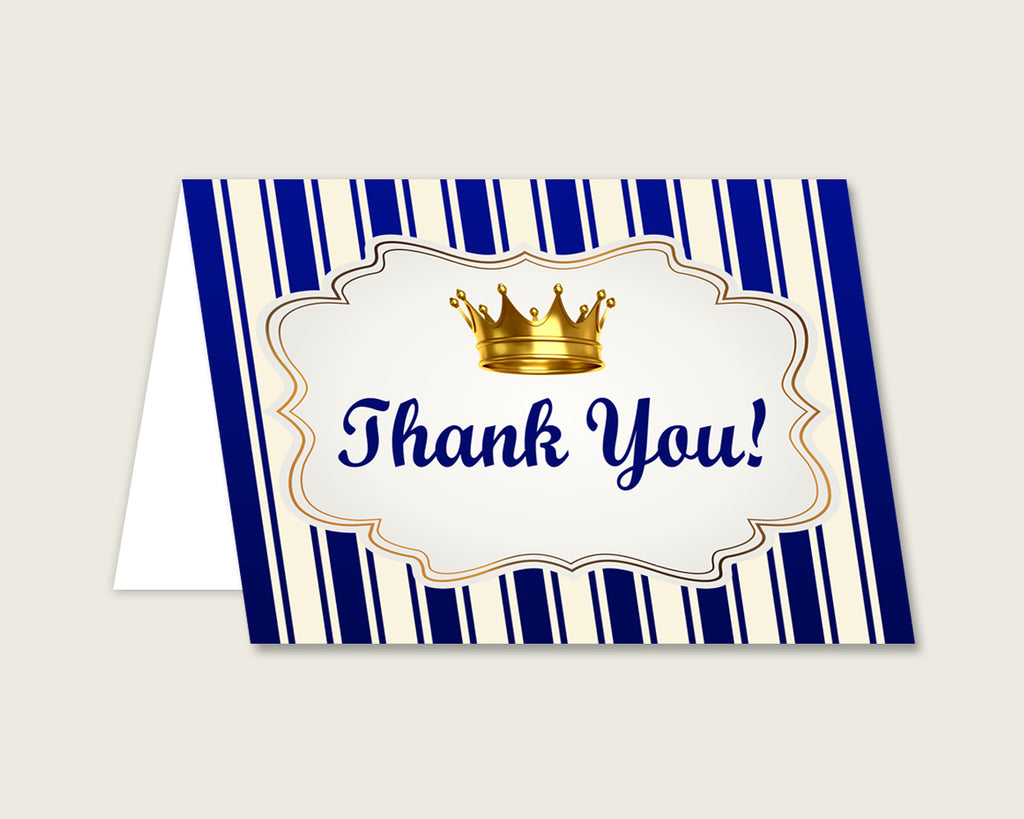 Blue Gold Thank You Cards Printable, Royal Prince Baby Shower Thank You Notes, Boy Shower Thank You Folded, Instant Download, rp001