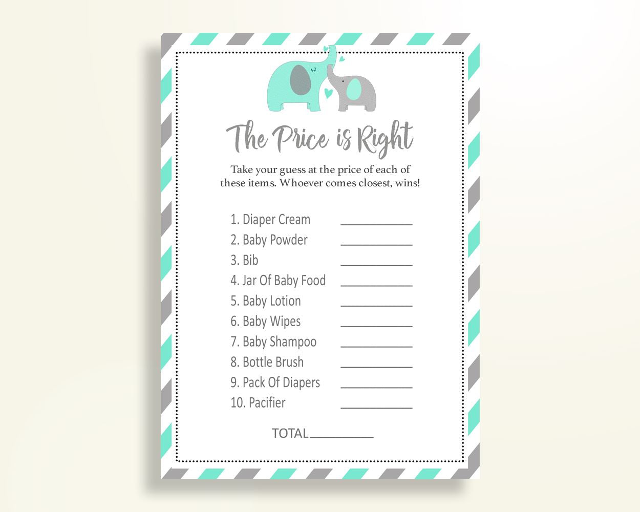 Price Is Right Baby Shower Price Is Right Turquoise Baby Shower Price Is Right Baby Shower Elephant Price Is Right Green Gray prints 5DMNH - Digital Product