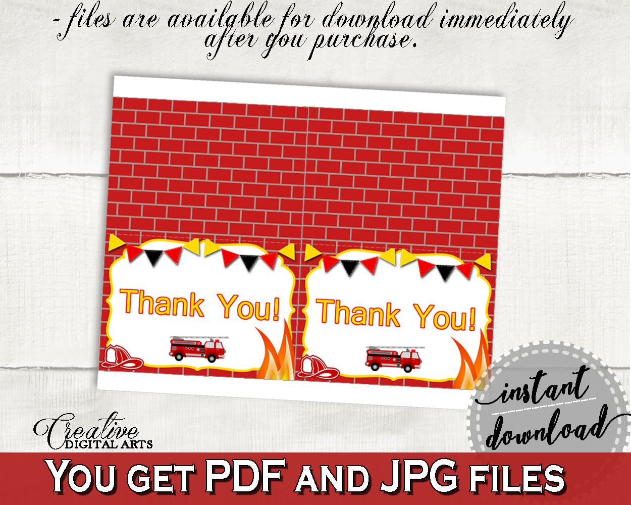 Thank You Card Baby Shower Thank You Card Fireman Baby Shower Thank You Card Red Yellow Baby Shower Fireman Thank You Card - LUWX6 - Digital Product