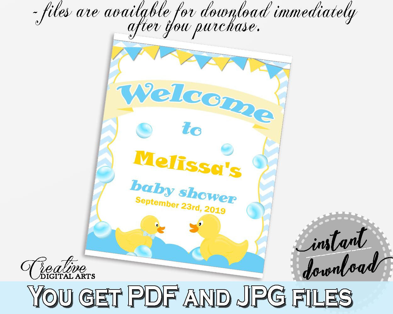 Baby Shower Ducks Shower Mint Theme Personalized Sign Editable Greetings WELCOME SIGN, Shower Activity, Shower Celebration - rd002 - Digital Product